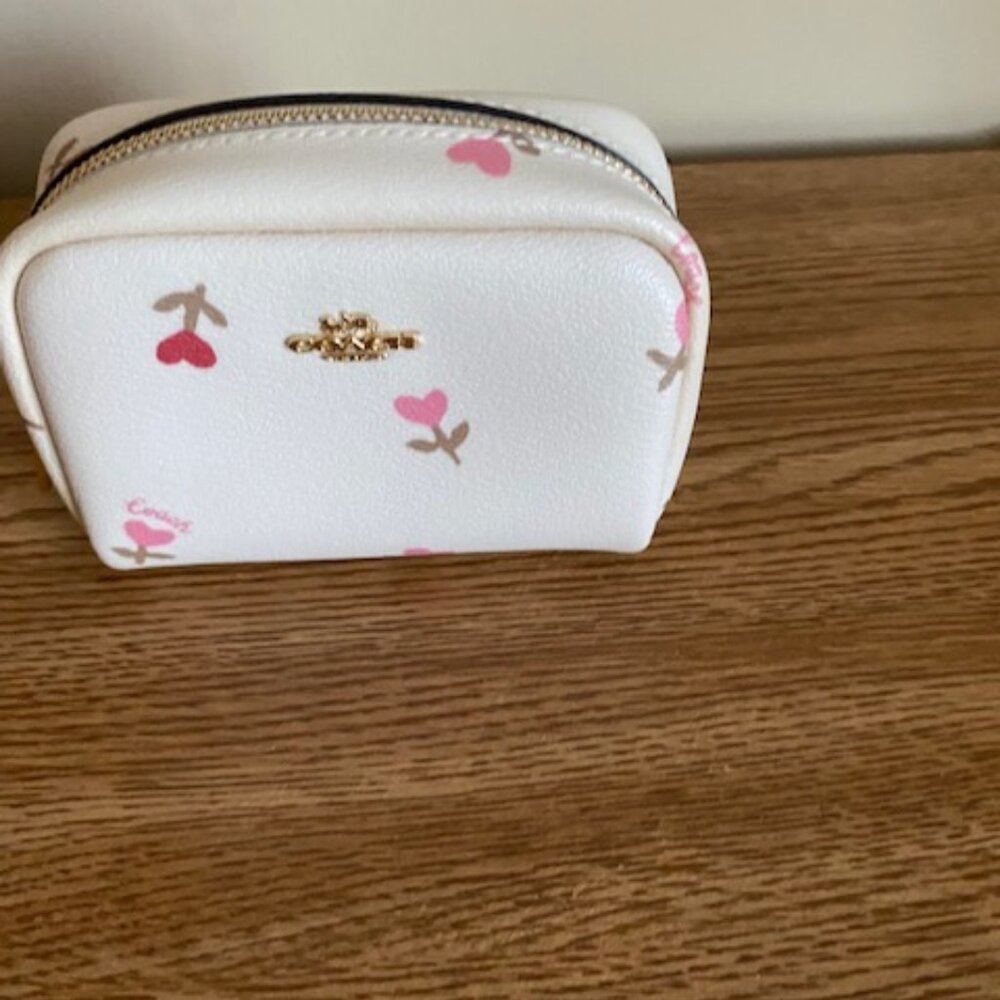 Coach Mini Boxy Cosmetic Case With Heart Floral Print
